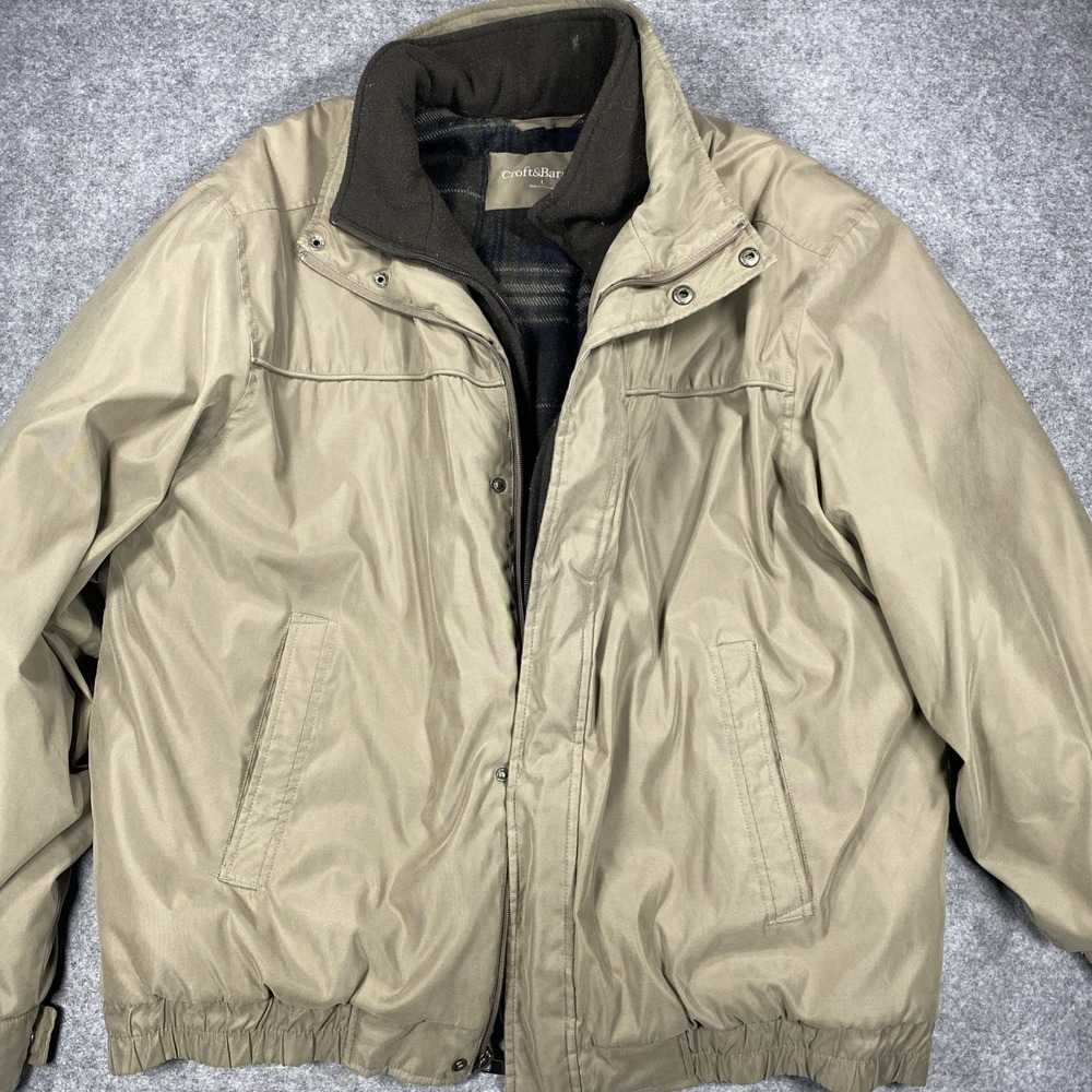 Croft & Barrow Men's Beige Lined Jacket Full Zip Stand-Up Collar Regular Large~